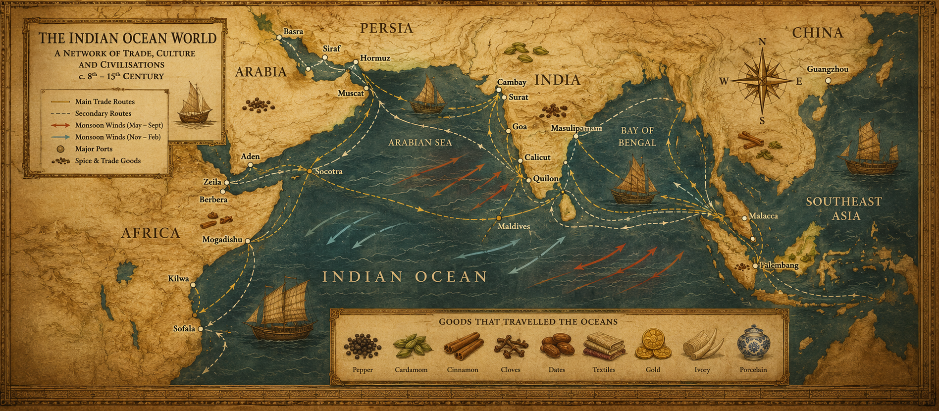 Indian Ocean trade routes map Arab India