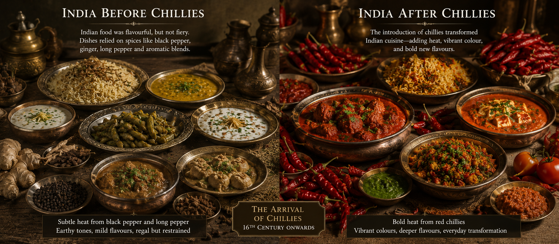 Indian food before and after chilli comparison