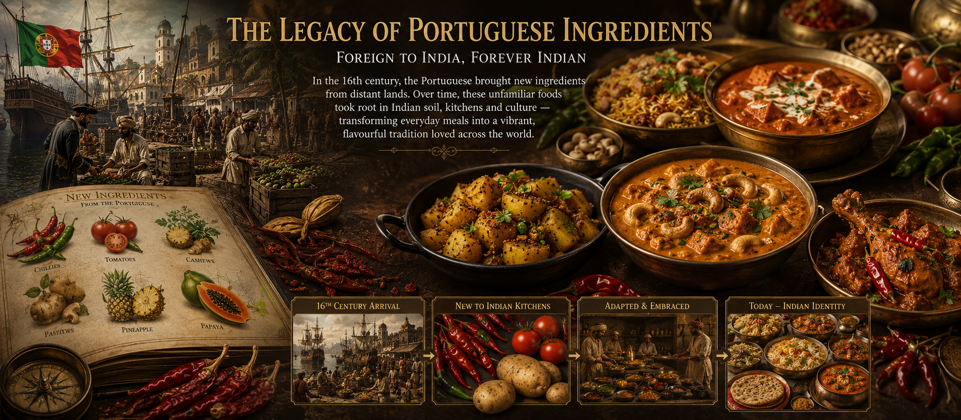 Modern Indian cuisine legacy of Portuguese influence — chilli tomato potato