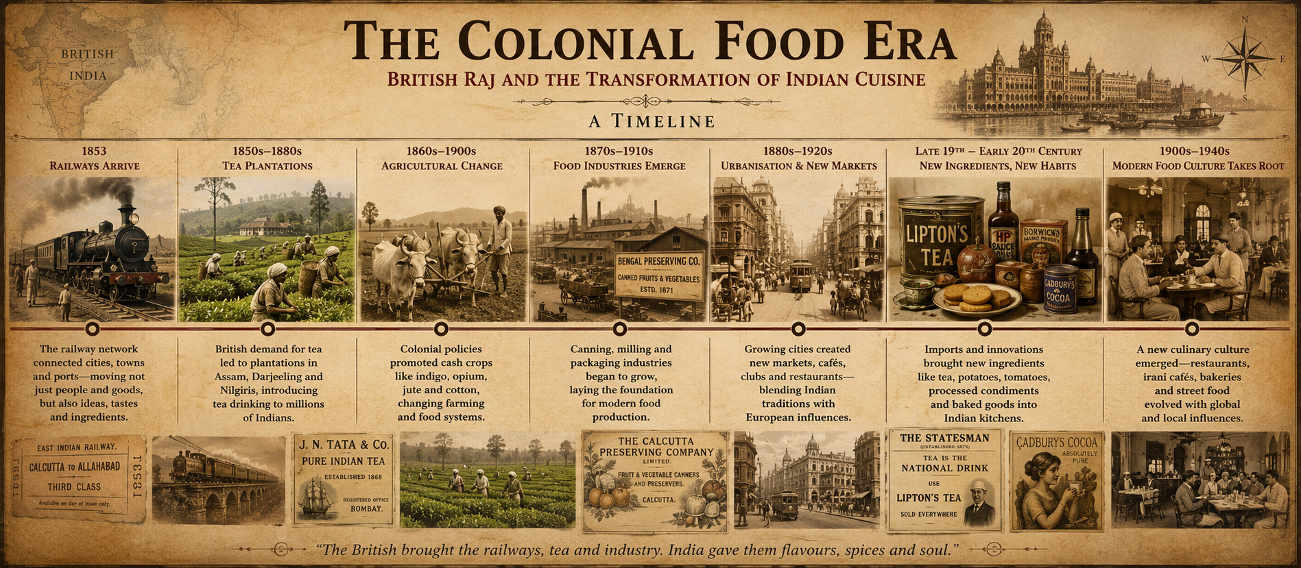 British Raj colonial timeline food history India