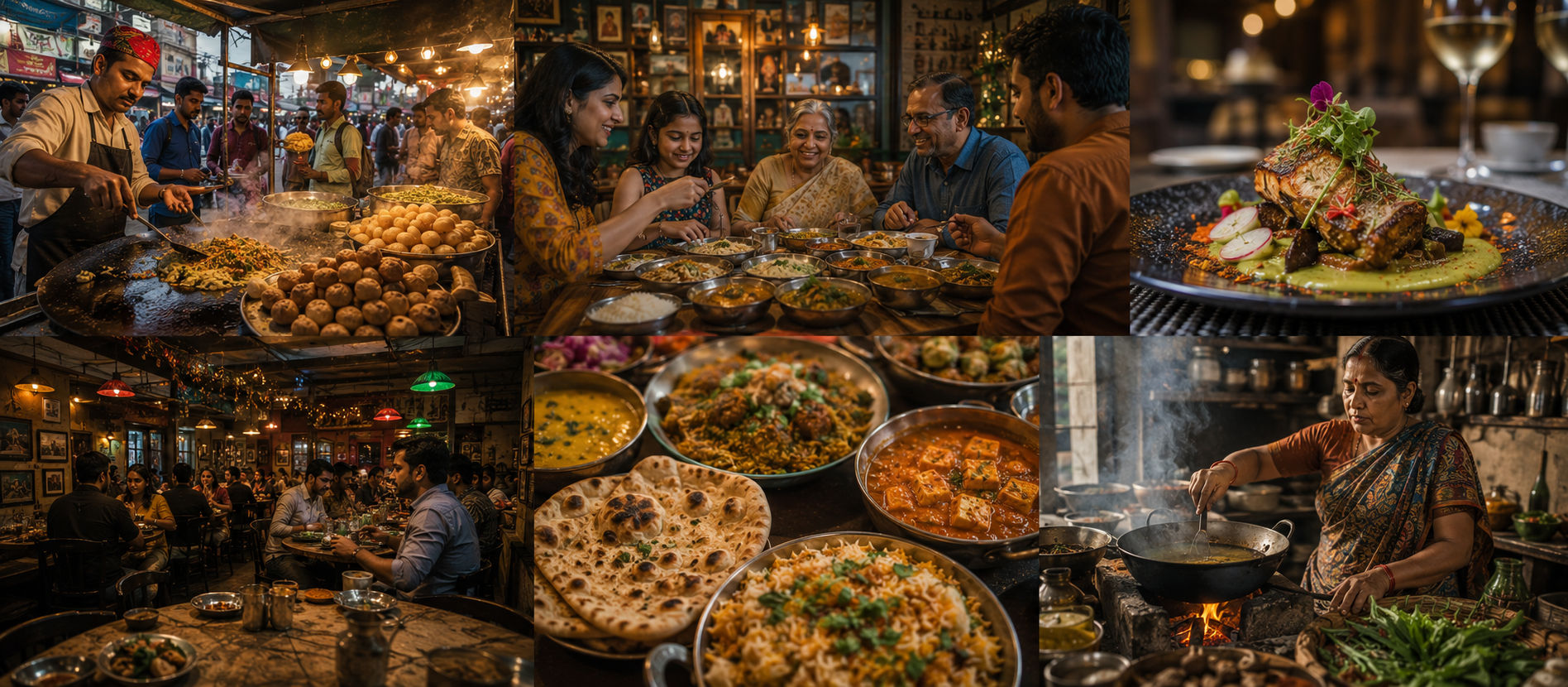 Modern Indian food street food fine dining global cuisine