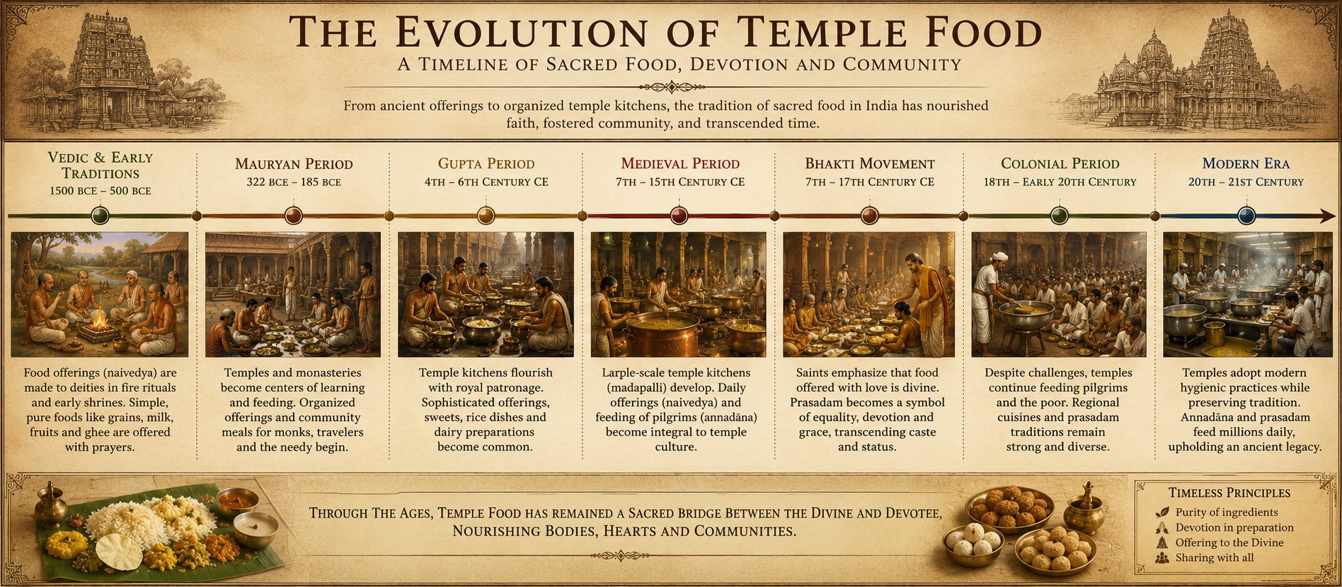 Timeline of temple kitchen traditions from ancient India to present day