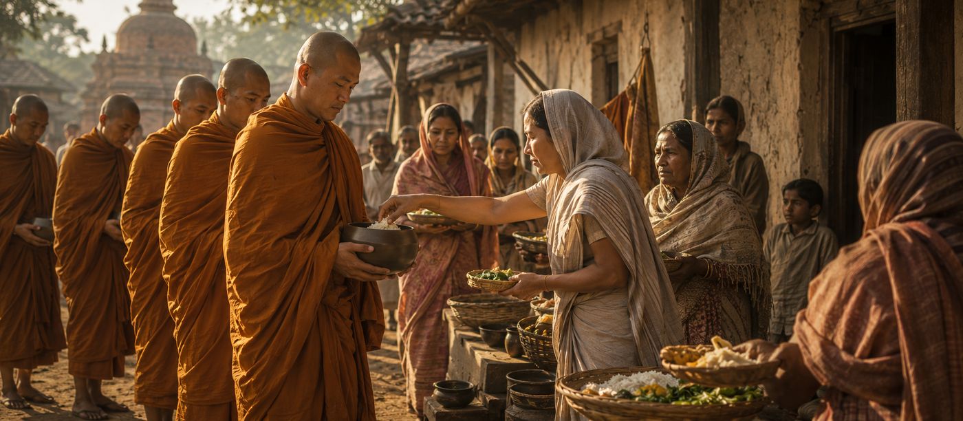 Buddhist monk alms round