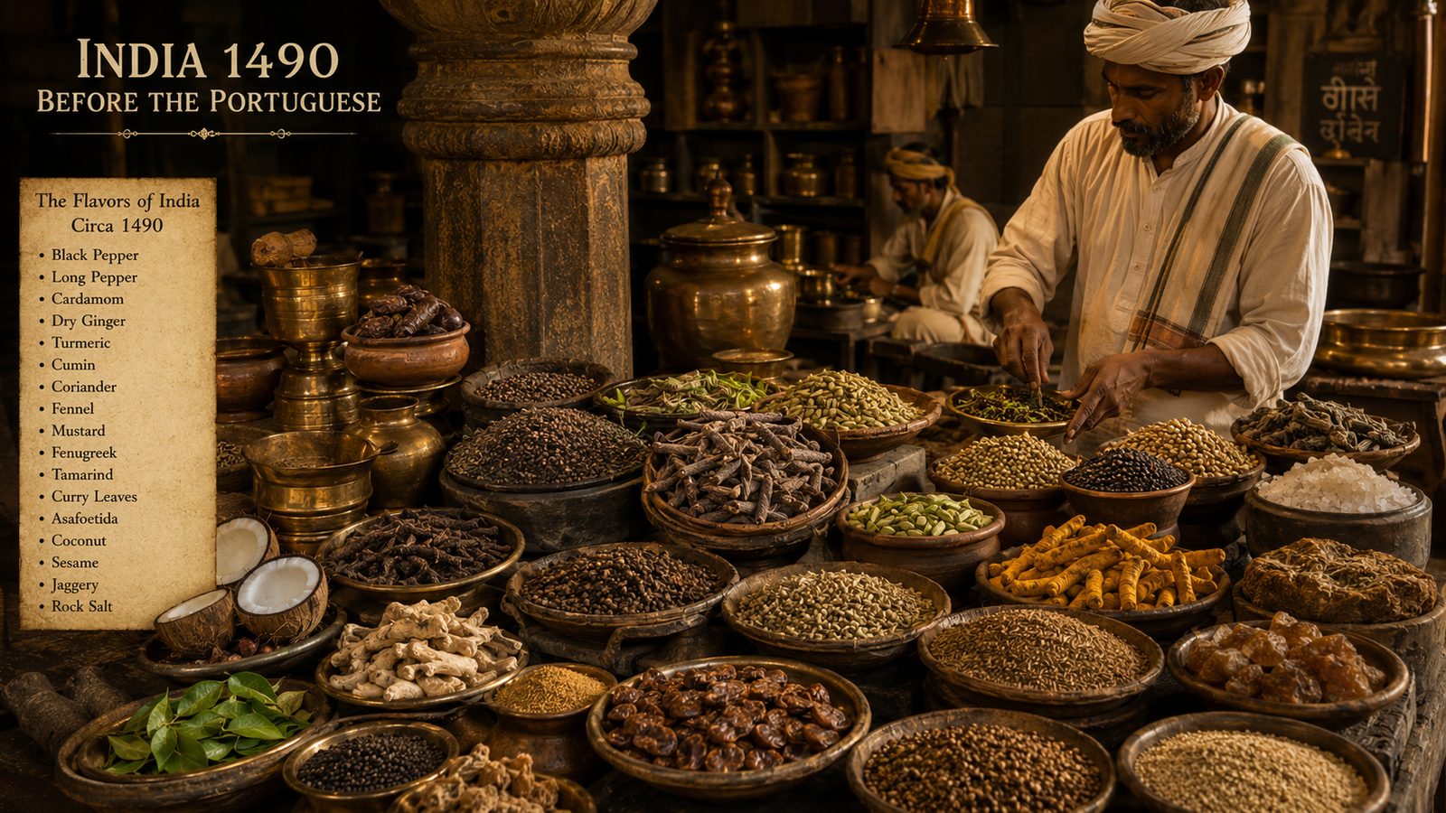 India in 1490 — the complete Indian kitchen before any Portuguese ingredient arrived
