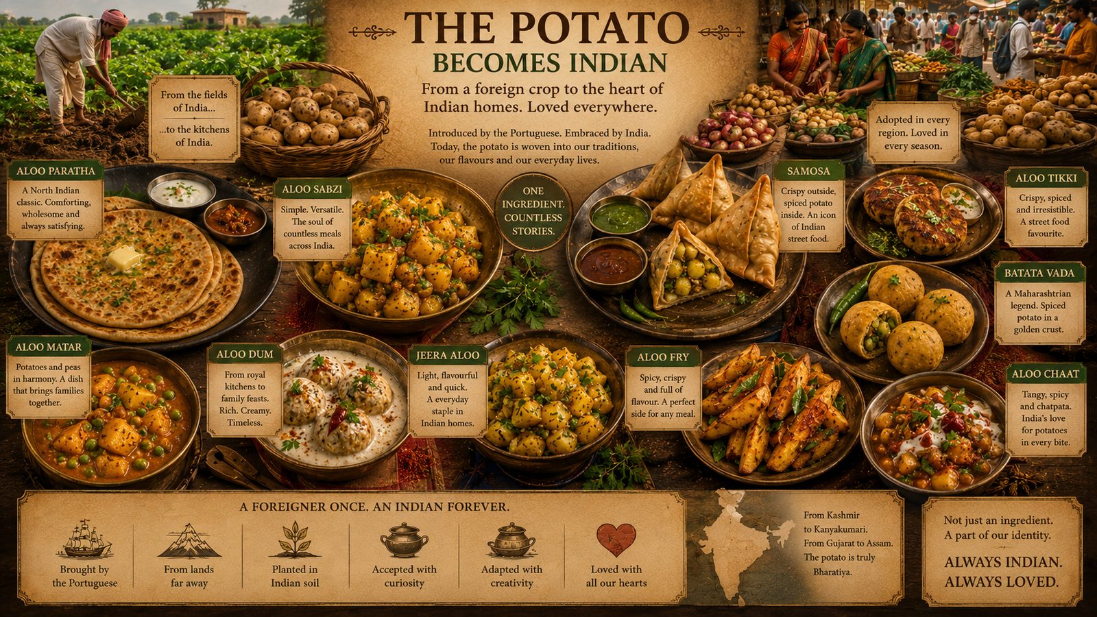 Modern India and potatoes — street food, aloo sabzi, the potato's complete integration into Indian cooking