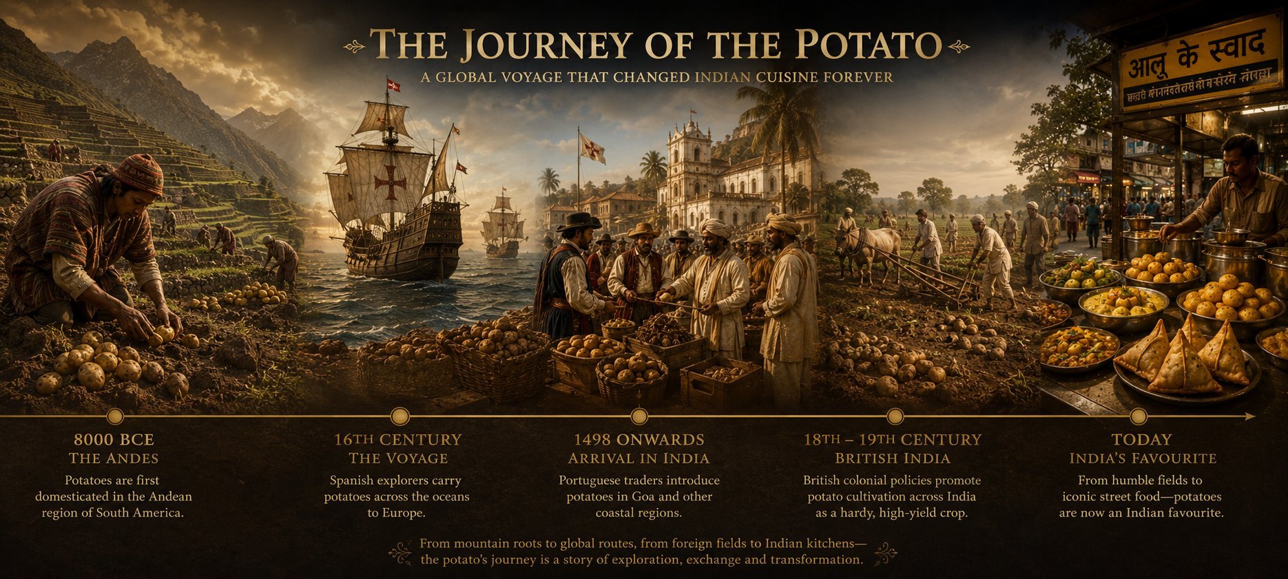 Timeline of the potato's journey from the Andes to India