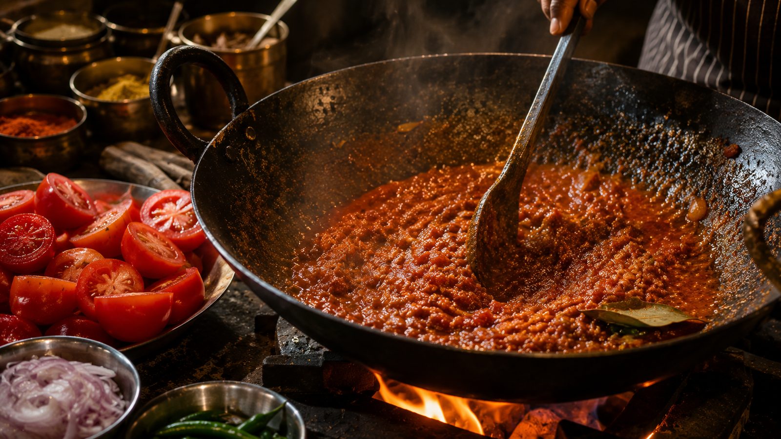 Modern Indian cooking with tomatoes — the onion-tomato base that defines North Indian cuisine