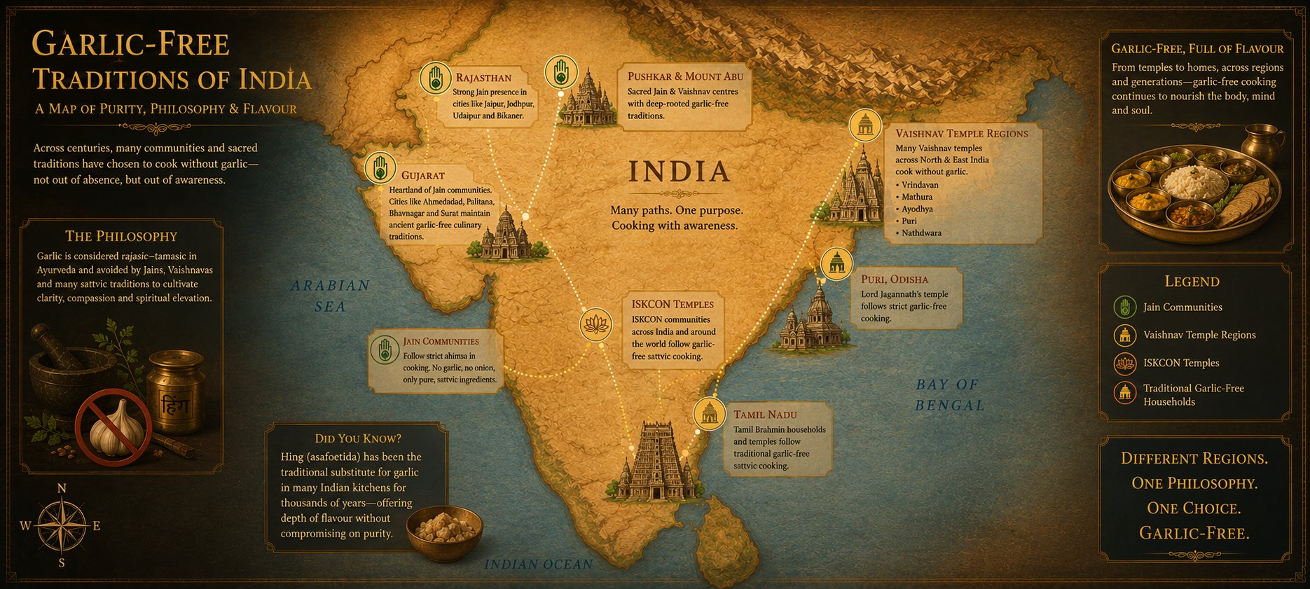 Map showing the distribution of garlic-free culinary traditions across India