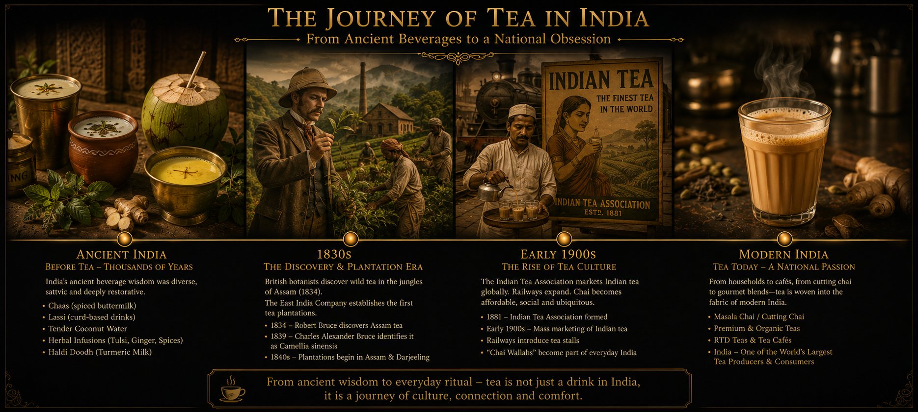 Timeline of tea in India — from ancient beverages to colonial cultivation to chai becoming the national drink