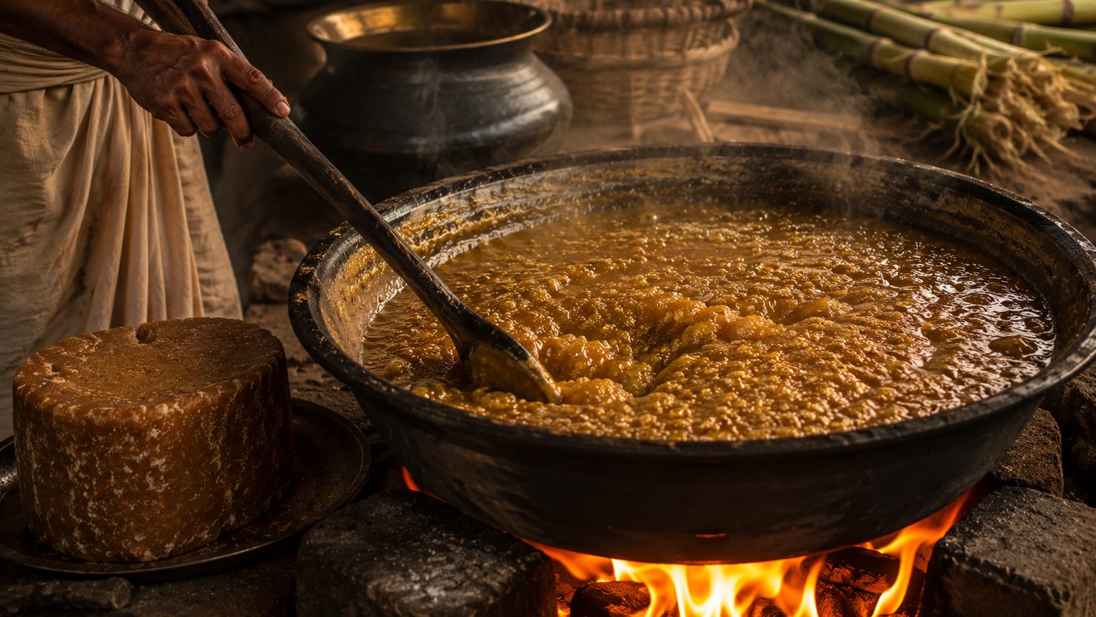 Ancient Indian sugar production — boiling sugarcane juice, early crystallisation process