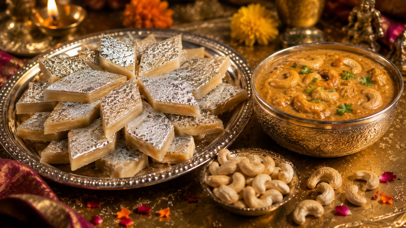 Modern India and cashews — kaju katli, cashew processing, the festival sweet and the gravy tradition